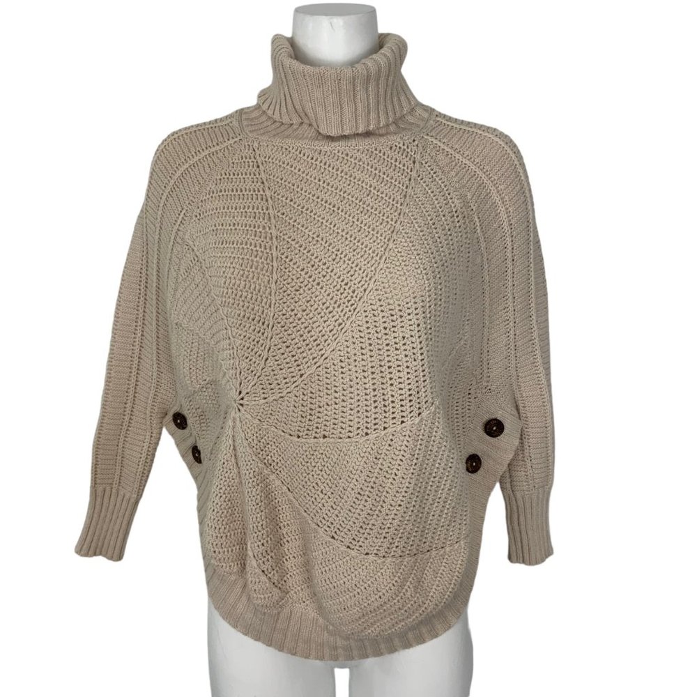 Anthropologie Beige Cable-Knit Turtleneck Poncho Sweater